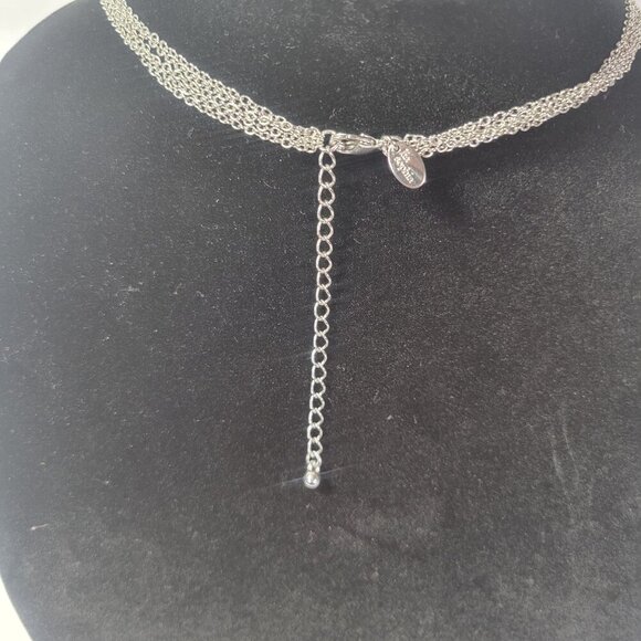 Silver-Toned Lia Sophia Multi-Strand Necklace With Circular Textured Pendant - Picture 4 of 5